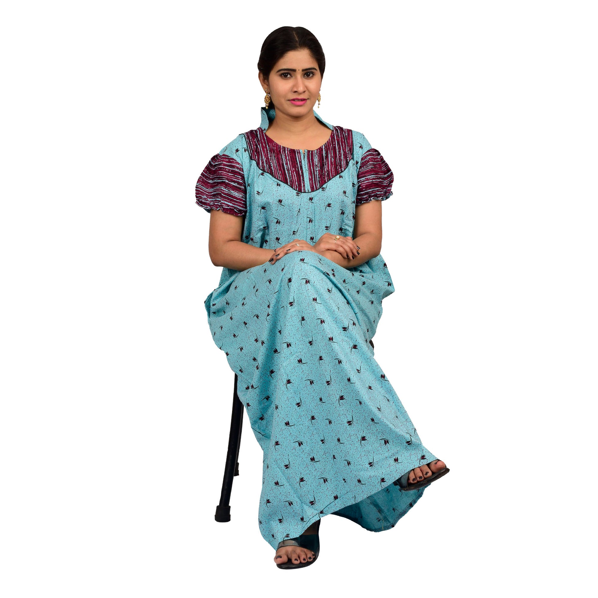 Printed Cotton Nighty For Women - Green