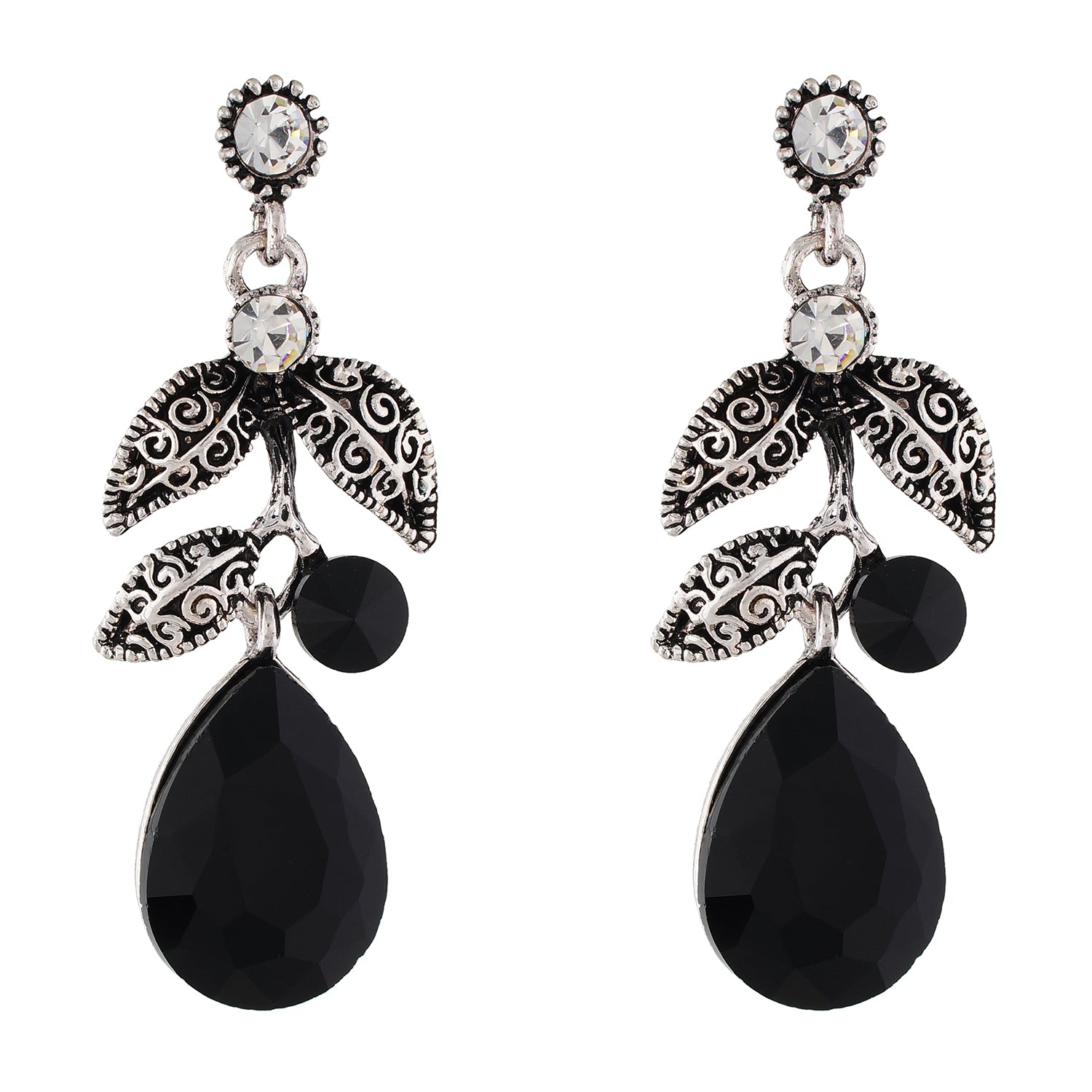 Amazing Black and Oxide Silver Colour Leaves Design Earring for Girls and Women