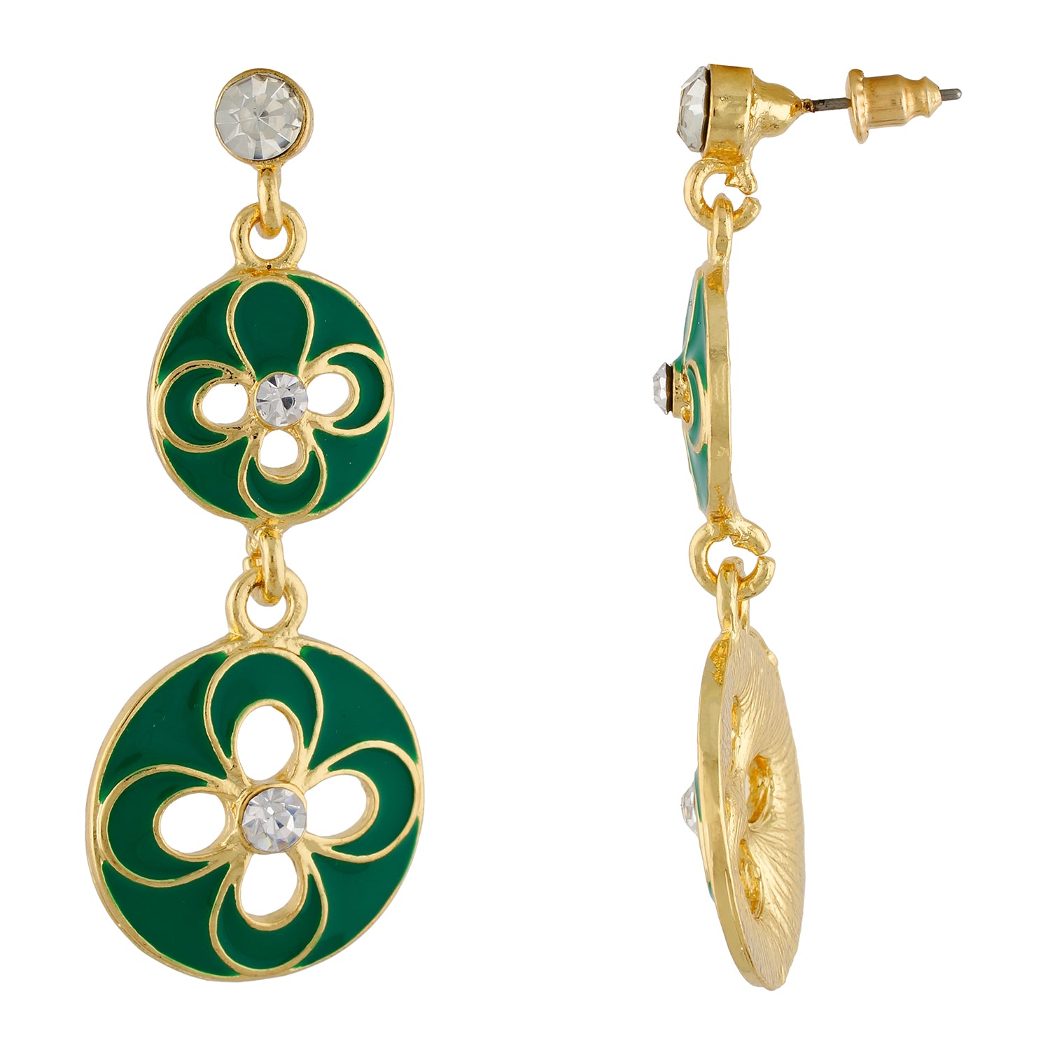 Modish Green and Gold Colour Floral and Round Shape Enamel Enhanced Earring for Girls and Women
