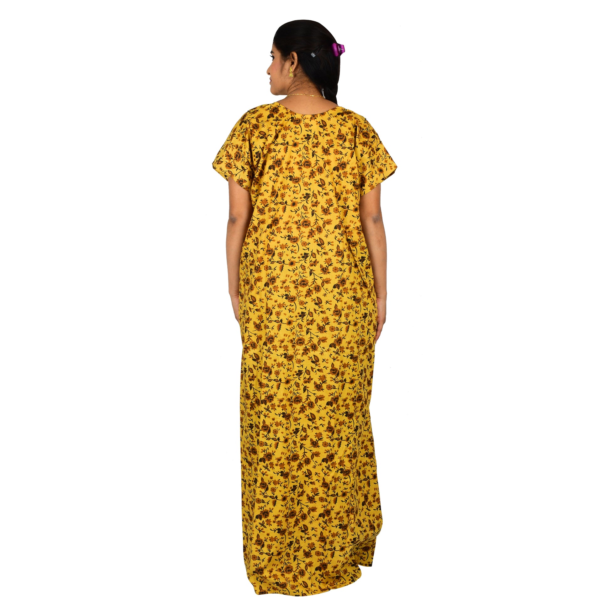 Printed Cotton Nighty For Women - Yellow