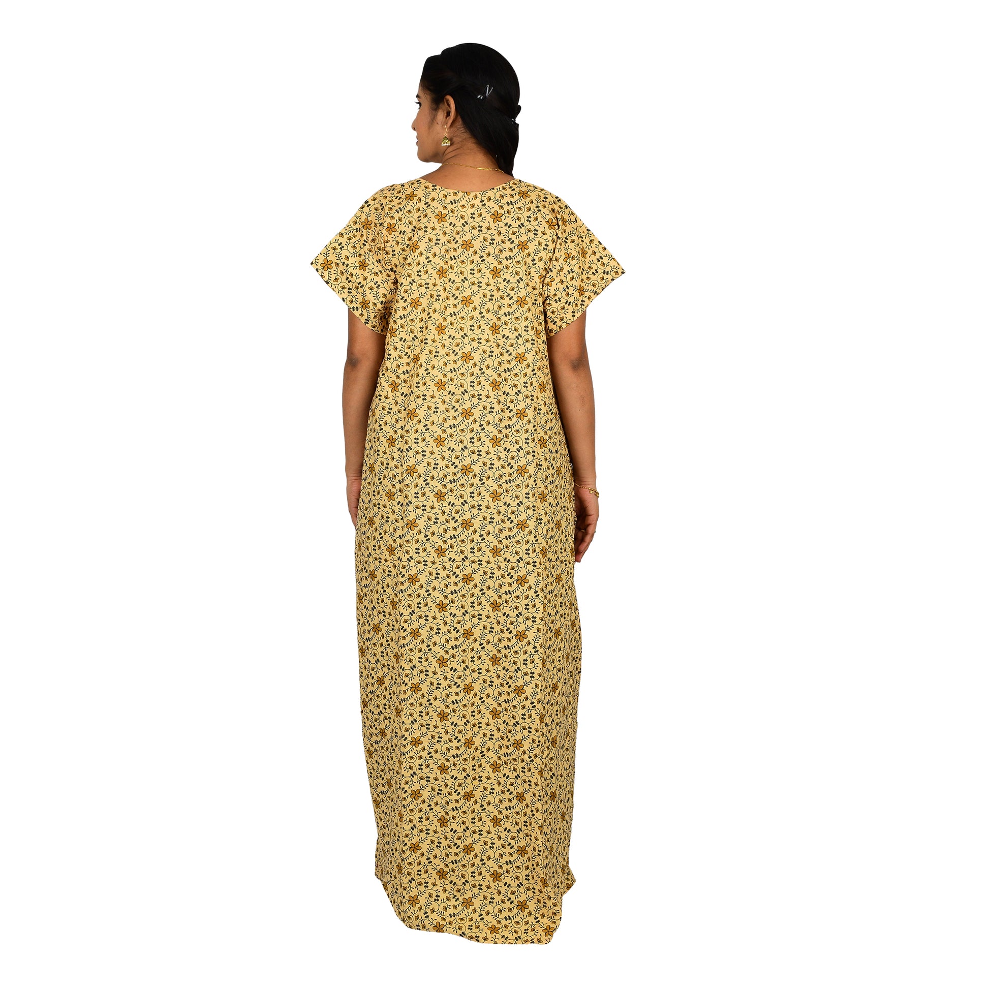 Printed Cotton Nighty For Women - Brown