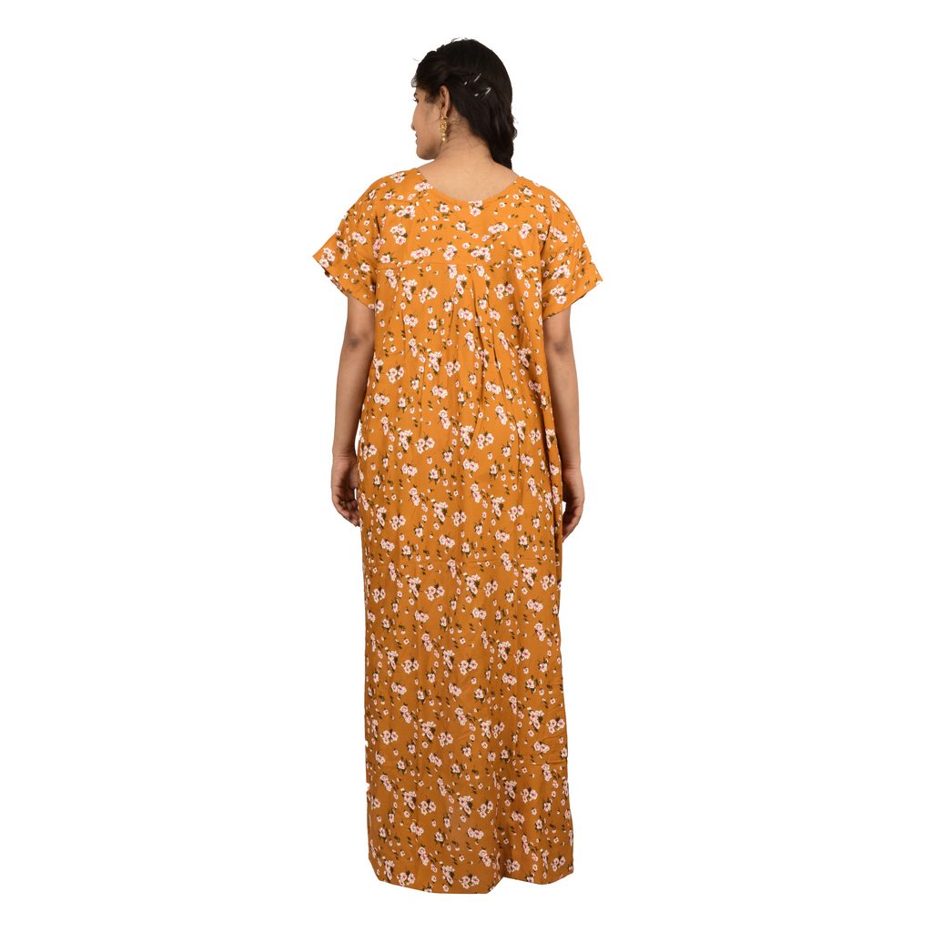 Printed Rayon Nighty For Women - Orange