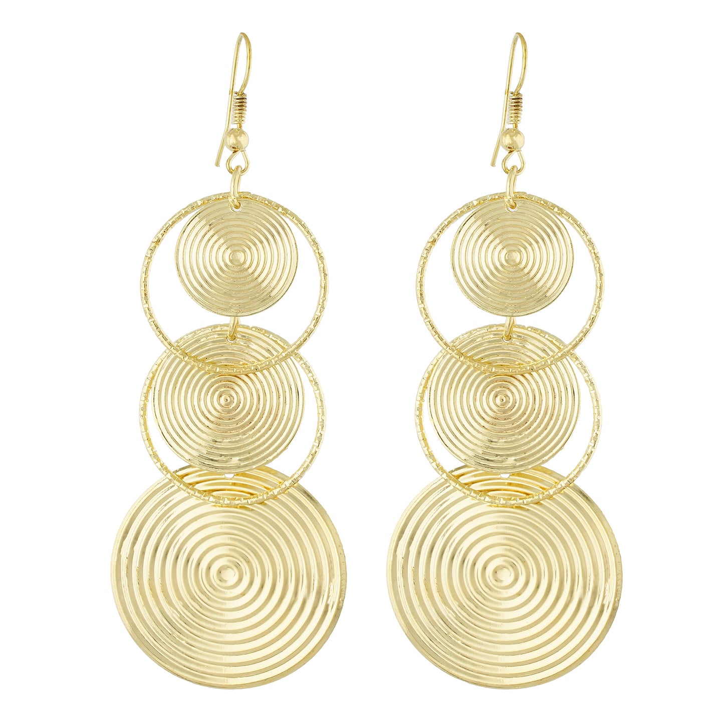 Gold Colour Round Shape Ear Long Hangings for Girls and Womens