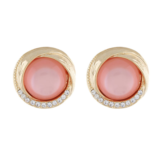 Pink and Gold colour Round design  Studs for girls and women