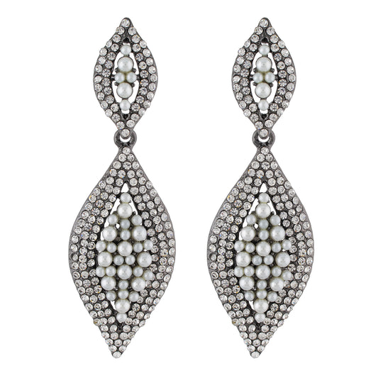 Ethnic Silver Colour Oval Design Pearl Earring for Girls and Women