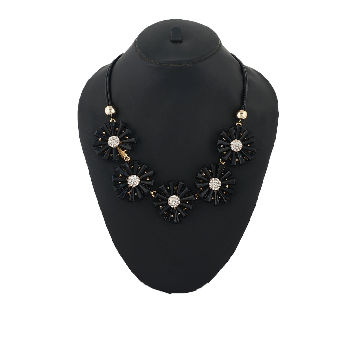  Black and Gold Coloured stones studded Floral Necklace For Girls and Women