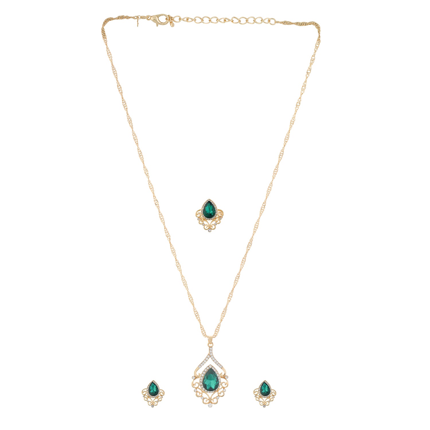 Green and Gold colour Drop design Pendant Set for girls and women