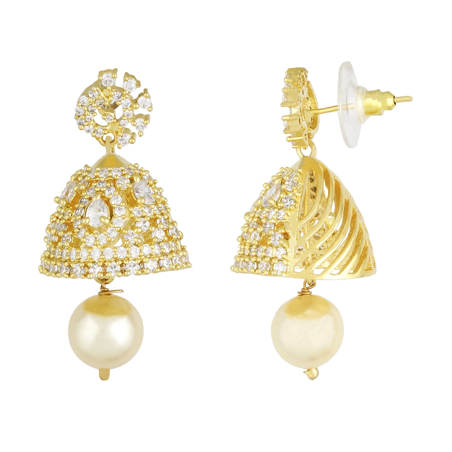 Smart Gold Plated CZ Copper Jhumki with Pearl Hanging for Ladies and Girls