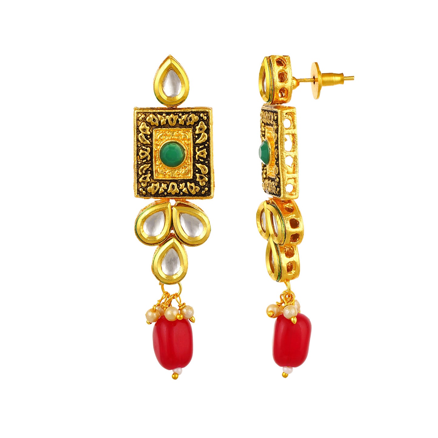 Gold Plated Kundan Meenakari Necklace Earrings Jewelry Set for Girls and Women