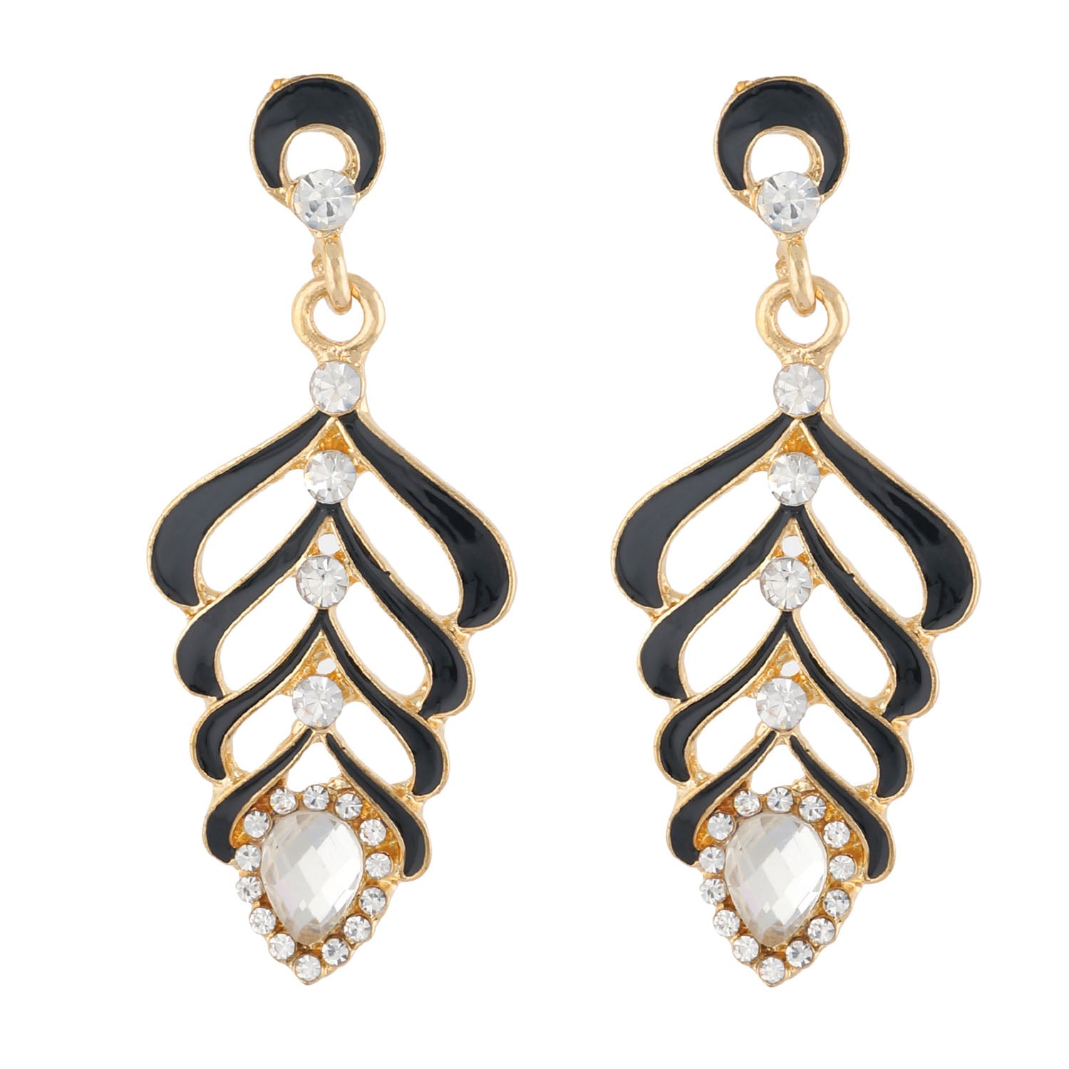 Elegant Black and Gold Colour Leaf Design Enamel Enhanced Earring for Girls and Women