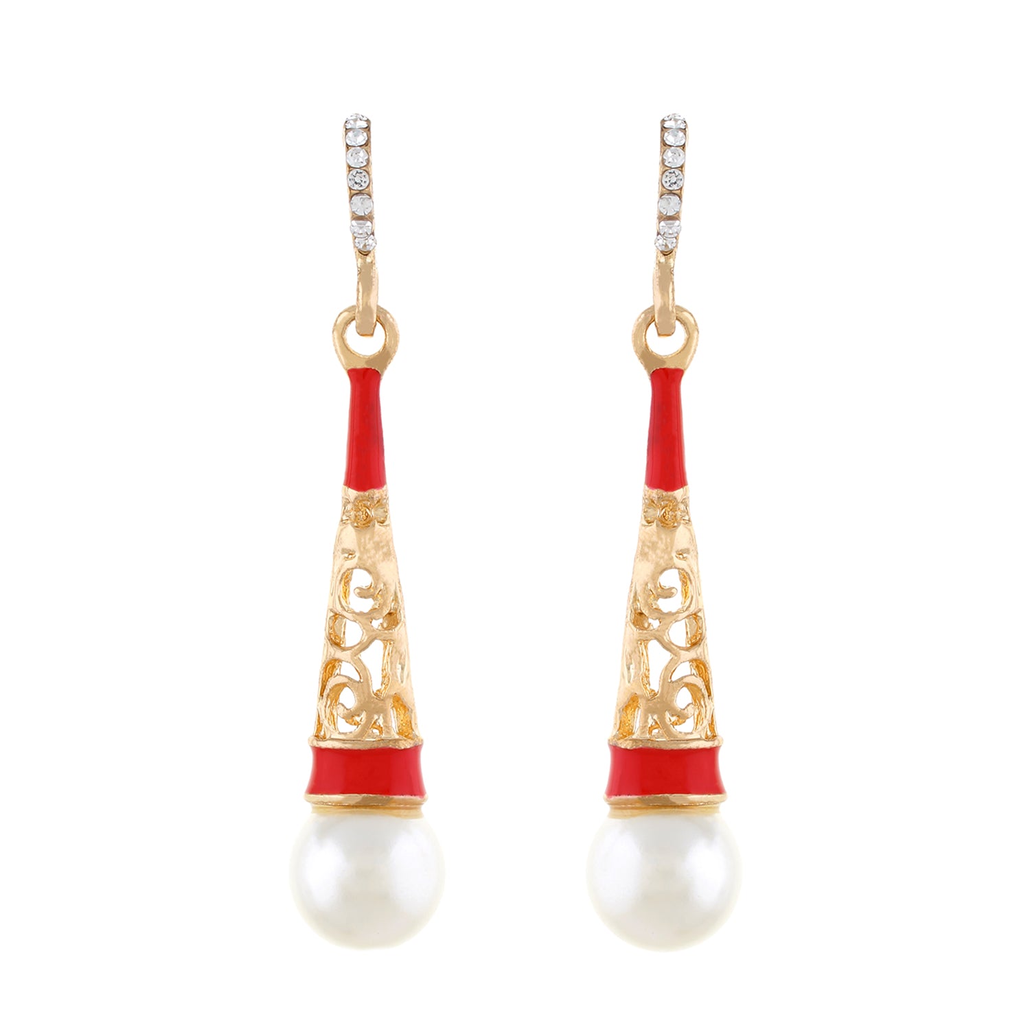 Red and Gold colour Drop Design Hanging Earrings for Girls and Women