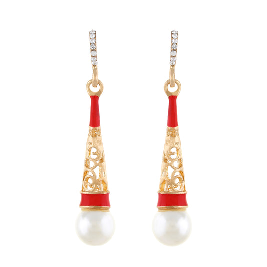 Red and Gold colour Drop Design Hanging Earrings for Girls and Women