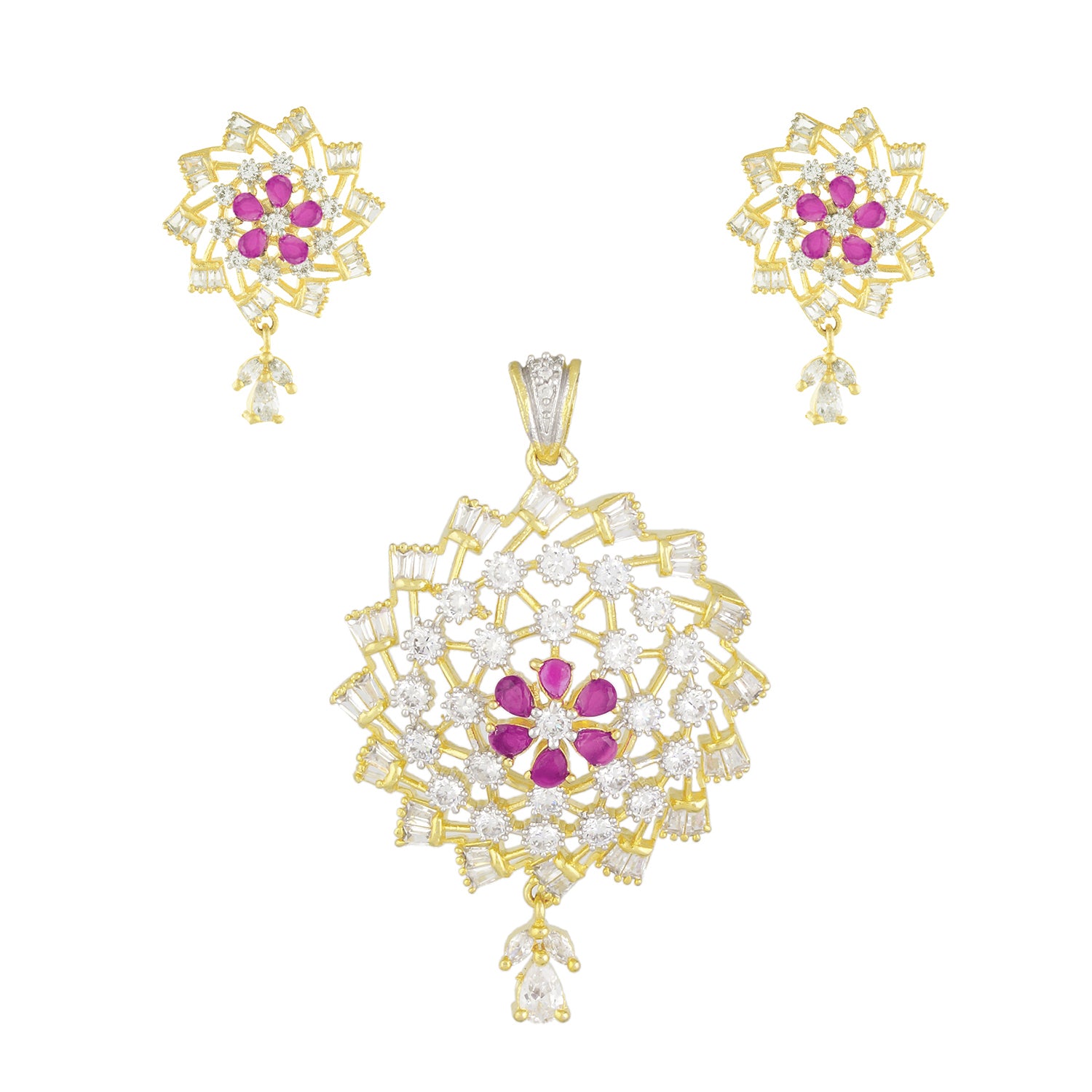 Designer Gold Plated CZ Copper Pendant Set for Ladies and Girls