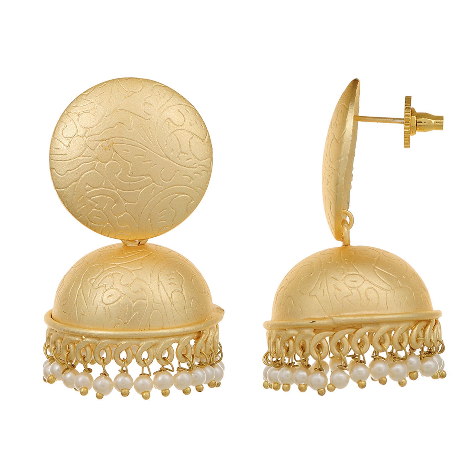Gold Plated Fashion Designer Earrings Pearl Brass Jhumki for Girls and Women