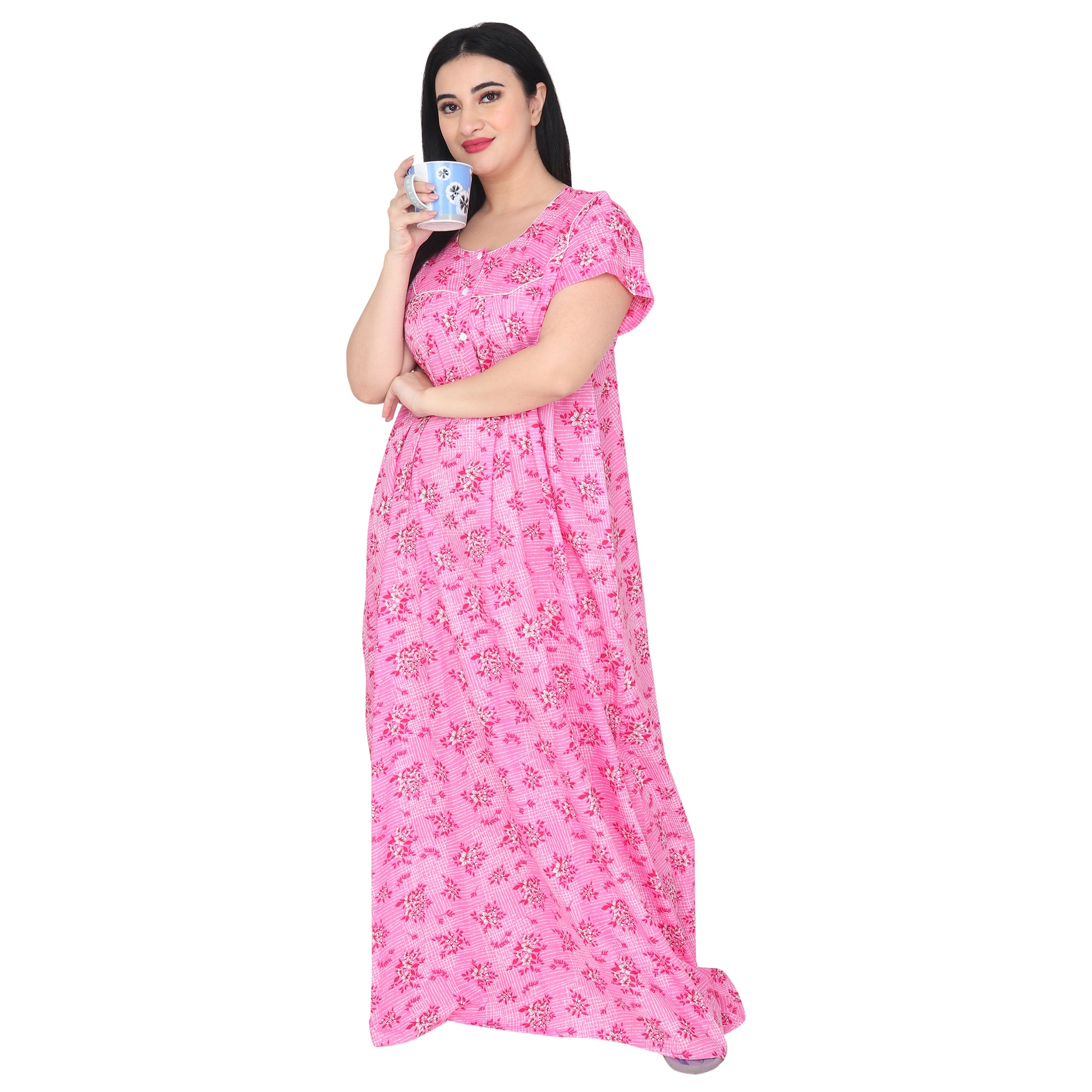 Buy WOMEN NIGHTY ARE PURE COTTON WITH PINK COLOUR AND PRINTED WITH