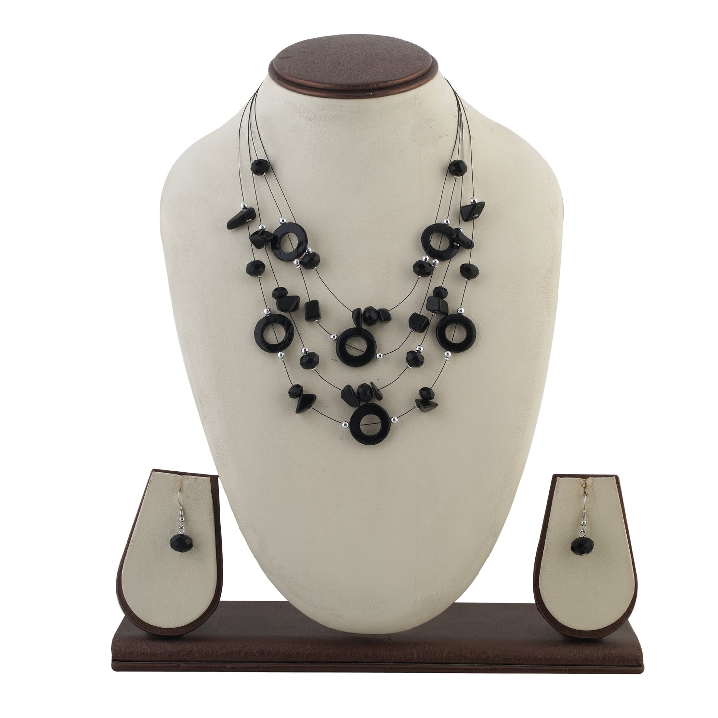 Black Colour Layered Necklace and Earrings for Girls and Women