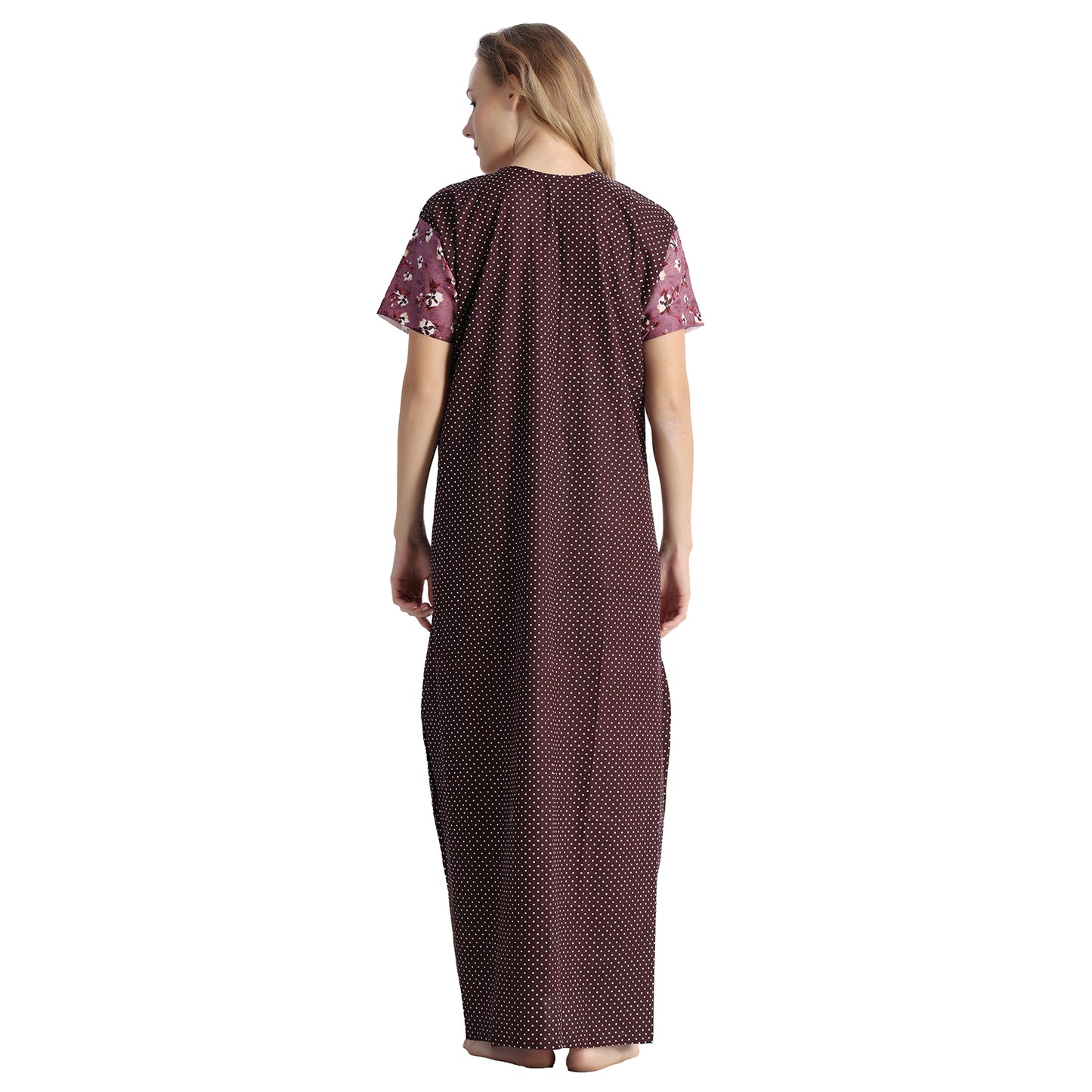 Printed Cotton Nighty For Women - Purple