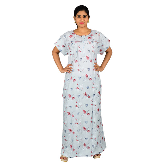 Printed Rayon Nighty For Women - Blue