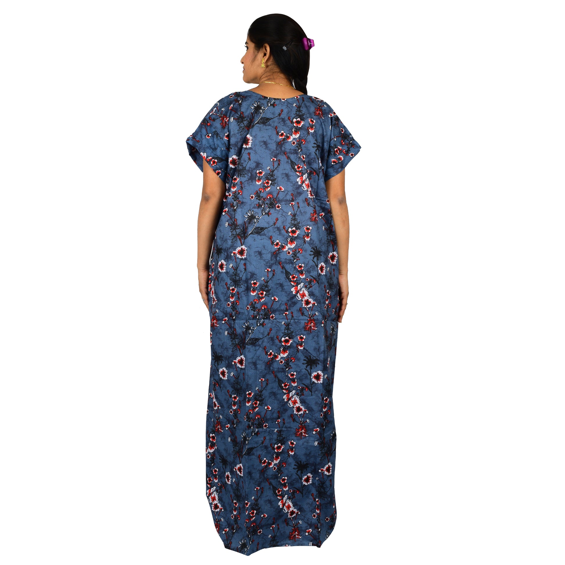 Printed Cotton Nighty For Women - Blue