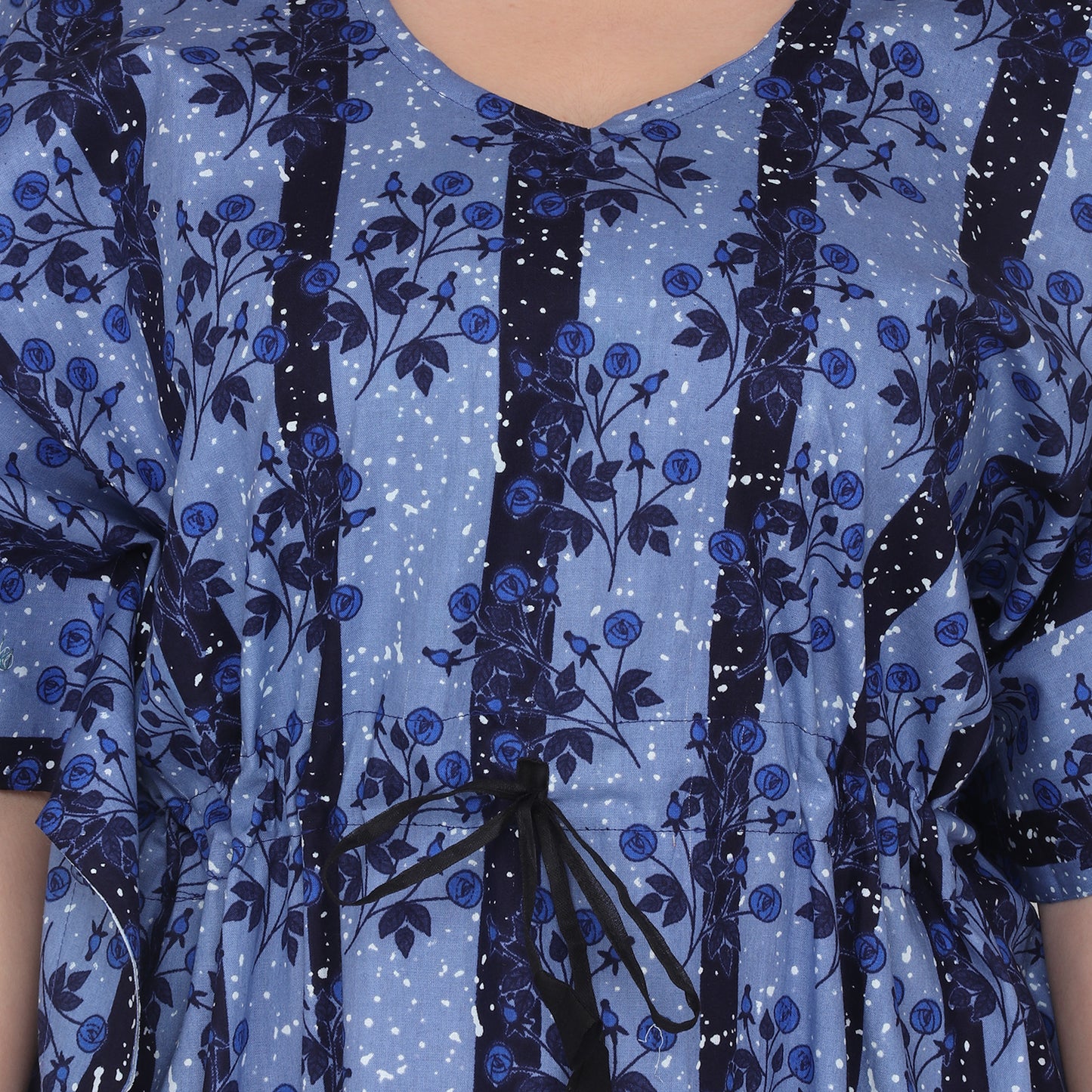 Printed Cotton Kaftan Nighty For Women - Blue_KF0043_B