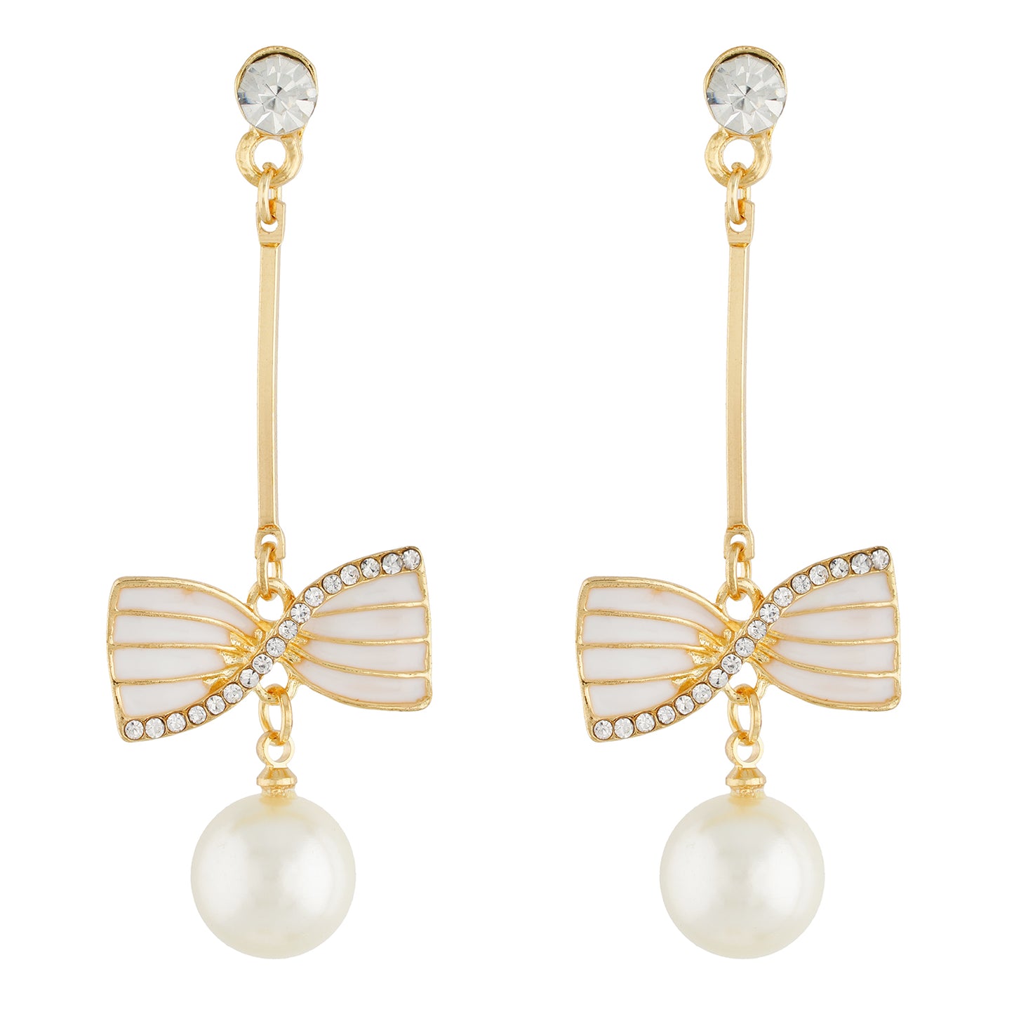 Incredible White and Gold Colour Bow Design Enamel Enhanced Earring for Girls and Women