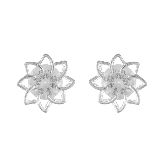 White colour Floral Design  Stud Earrings for Girls and Women