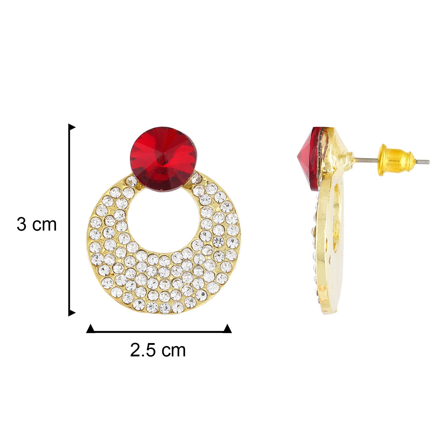 Red and Gold Colour Round Shape Ear Bali for Girls and Womens