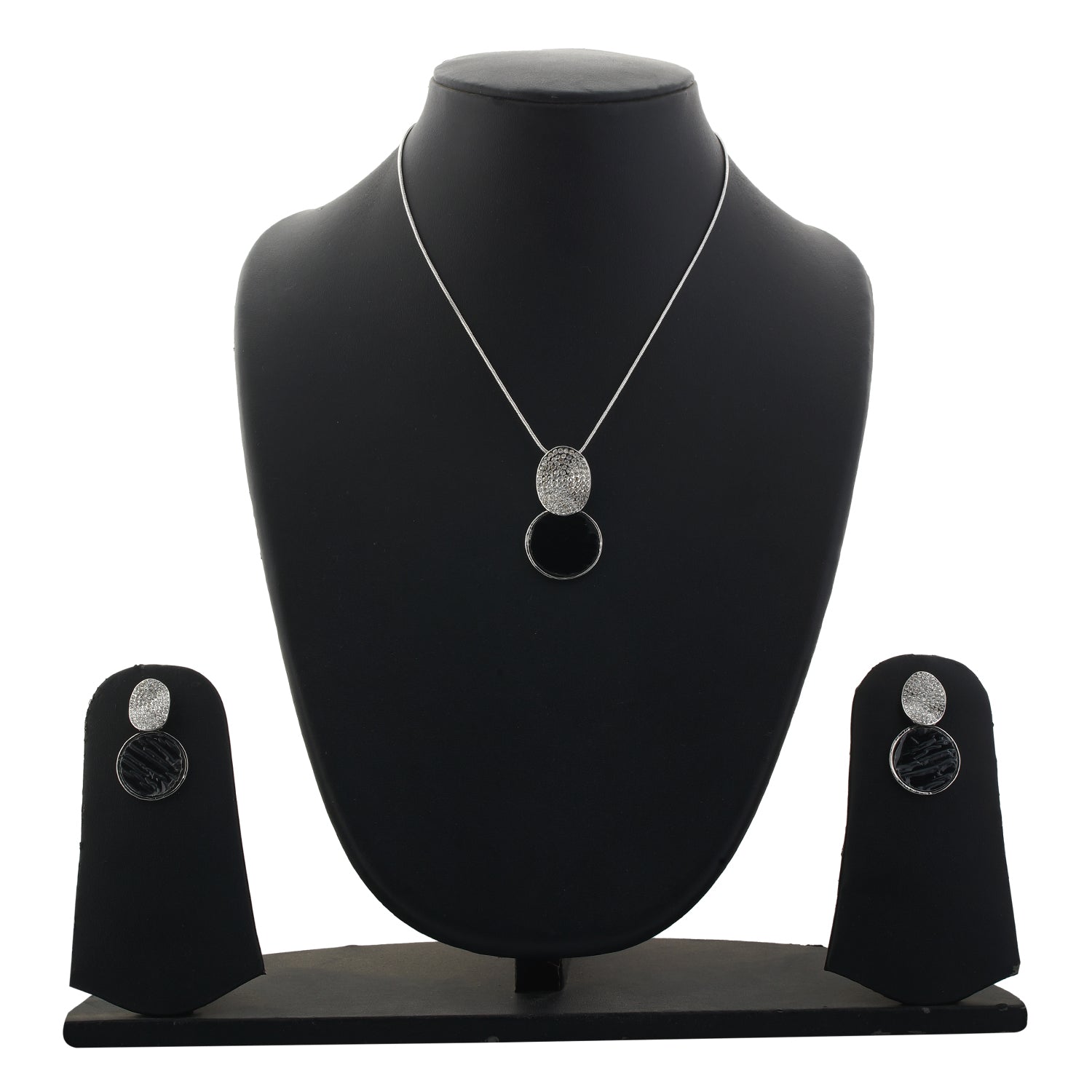 Black and Silver colour Round design Pendant Set for girls and women