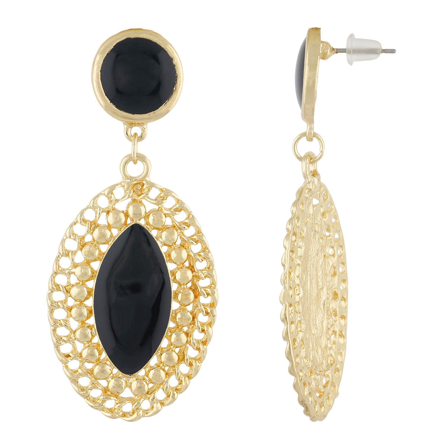 Stylish Black and Gold Colour Oval Shape Enamel Enhanced Earring for Girls and Women