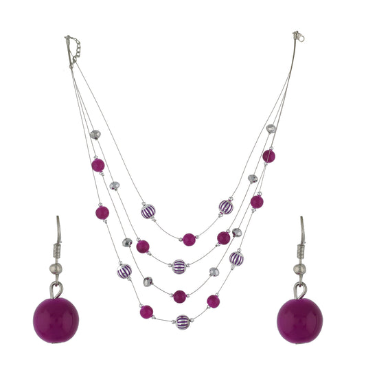 Pink Colour Layered Necklace and Earrings for Girls and Women