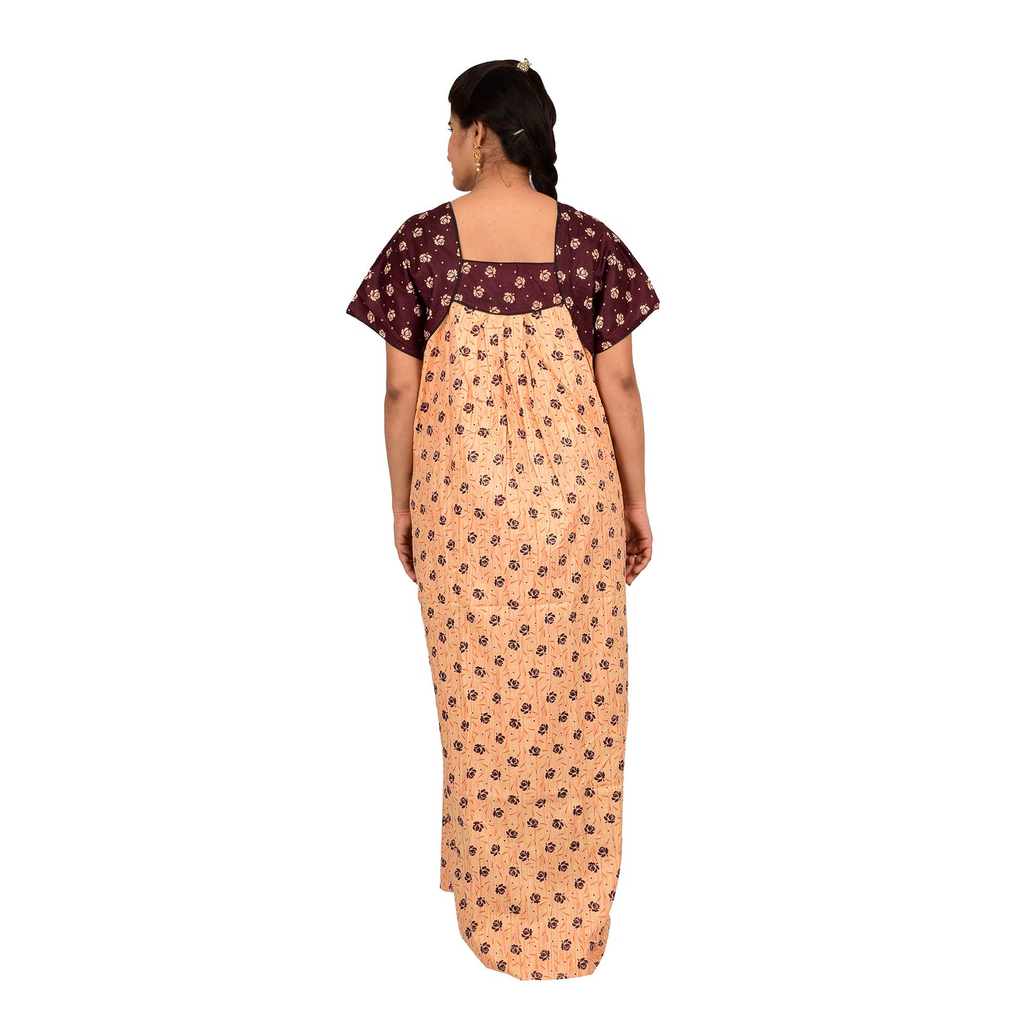 Printed Cotton Nighty For Women - Peach