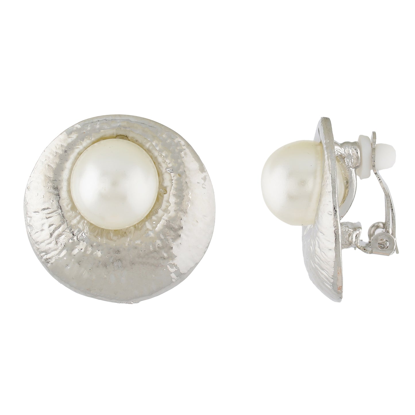 Trendy Silver Colour Round Shape Alloy Clip On Earrings for Girls with Non Pierced Ears