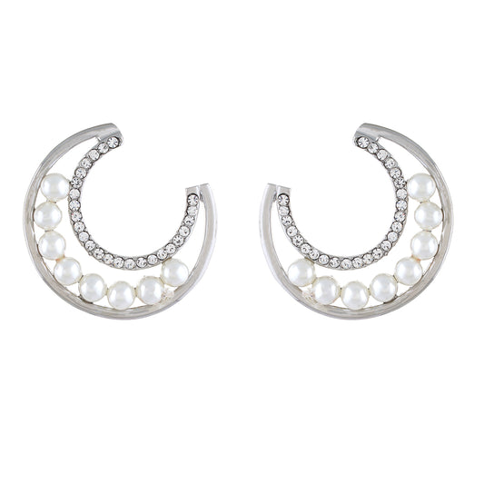 Silver colour Half Moon Design Stud Earrings for Girls and Women