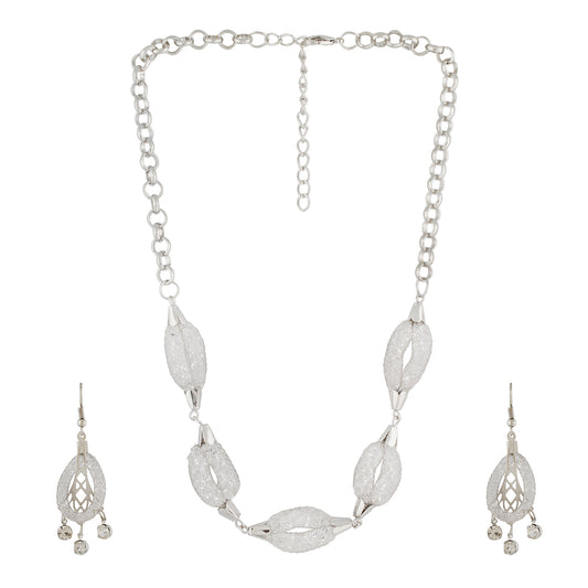 Silver Colour Oval Necklace and Earrings for Girls and Women