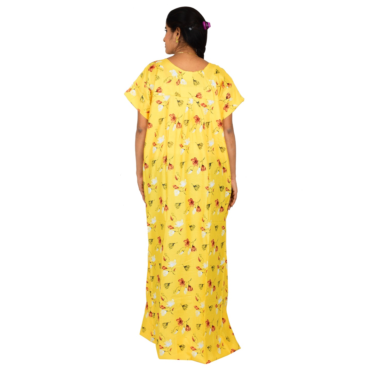 Printed Rayon Nighty For Women - Yellow