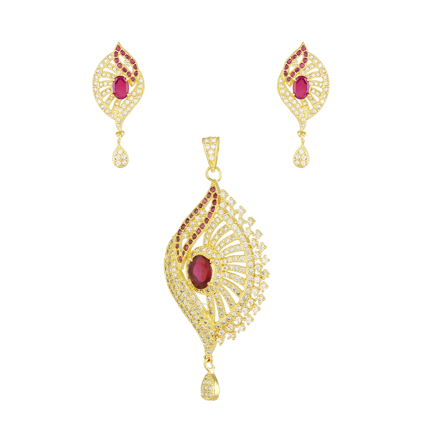 Traditional Gold Plated CZ Copper Pendant Set for Ladies and Girls