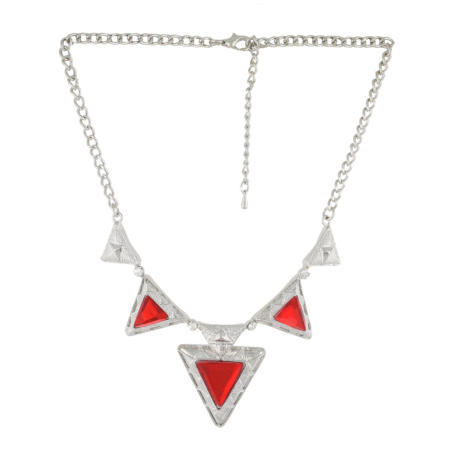 Red Colour Triangular Necklace and Earrings for Girls and Women