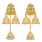 Gold Plated Floral Three Jhumki Designer Pearl Brass Earrings for Girls and Women