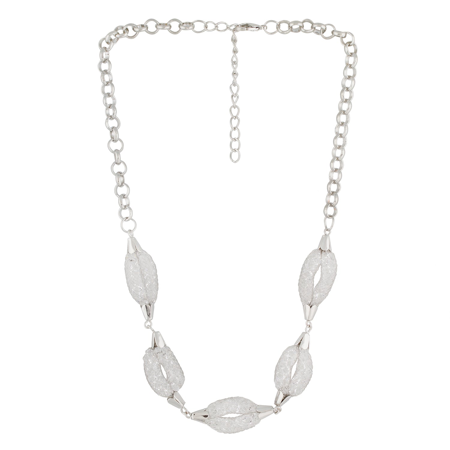 Silver Colour Oval Necklace and Earrings for Girls and Women