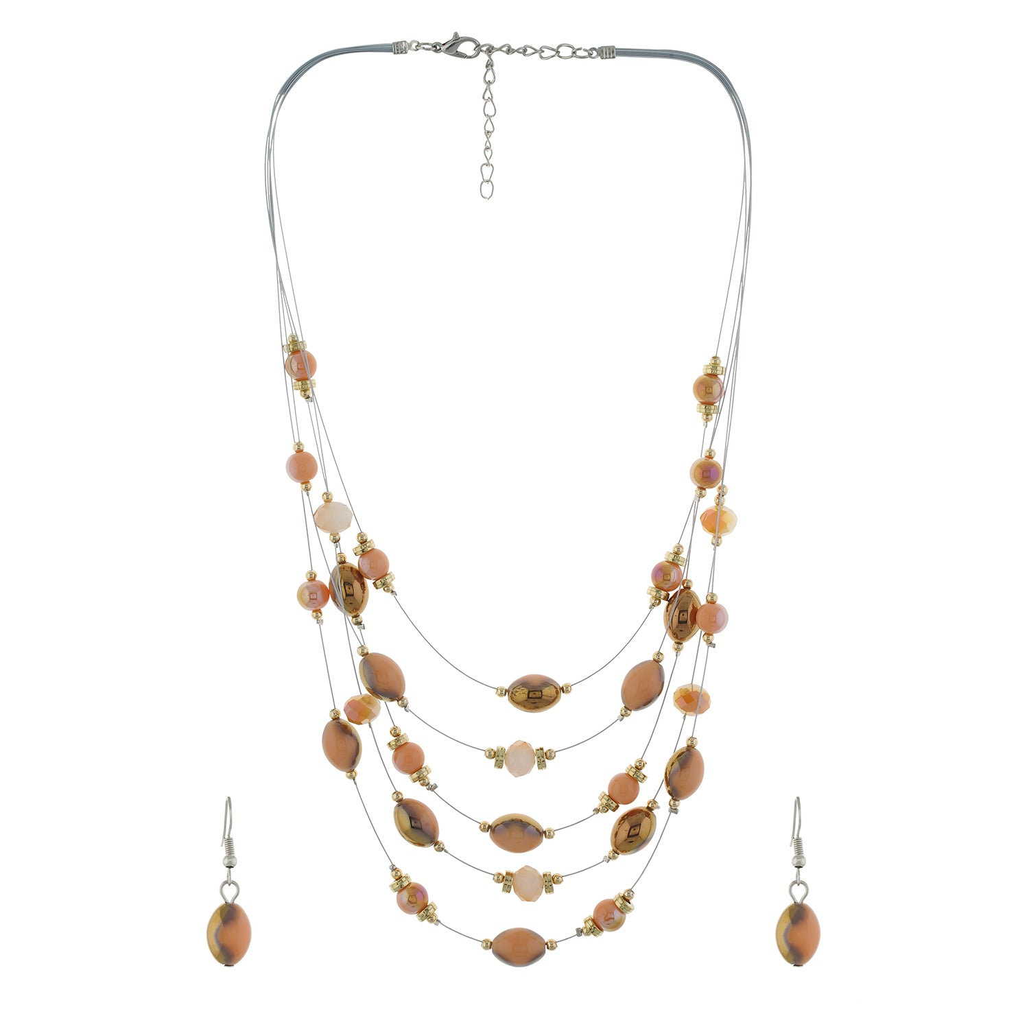 Brown colour Multi Strand design Necklace Set for girls and women
