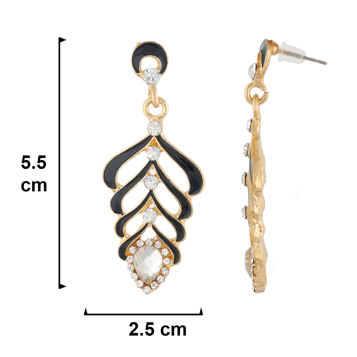 Elegant Black and Gold Colour Leaf Design Enamel Enhanced Earring for Girls and Women