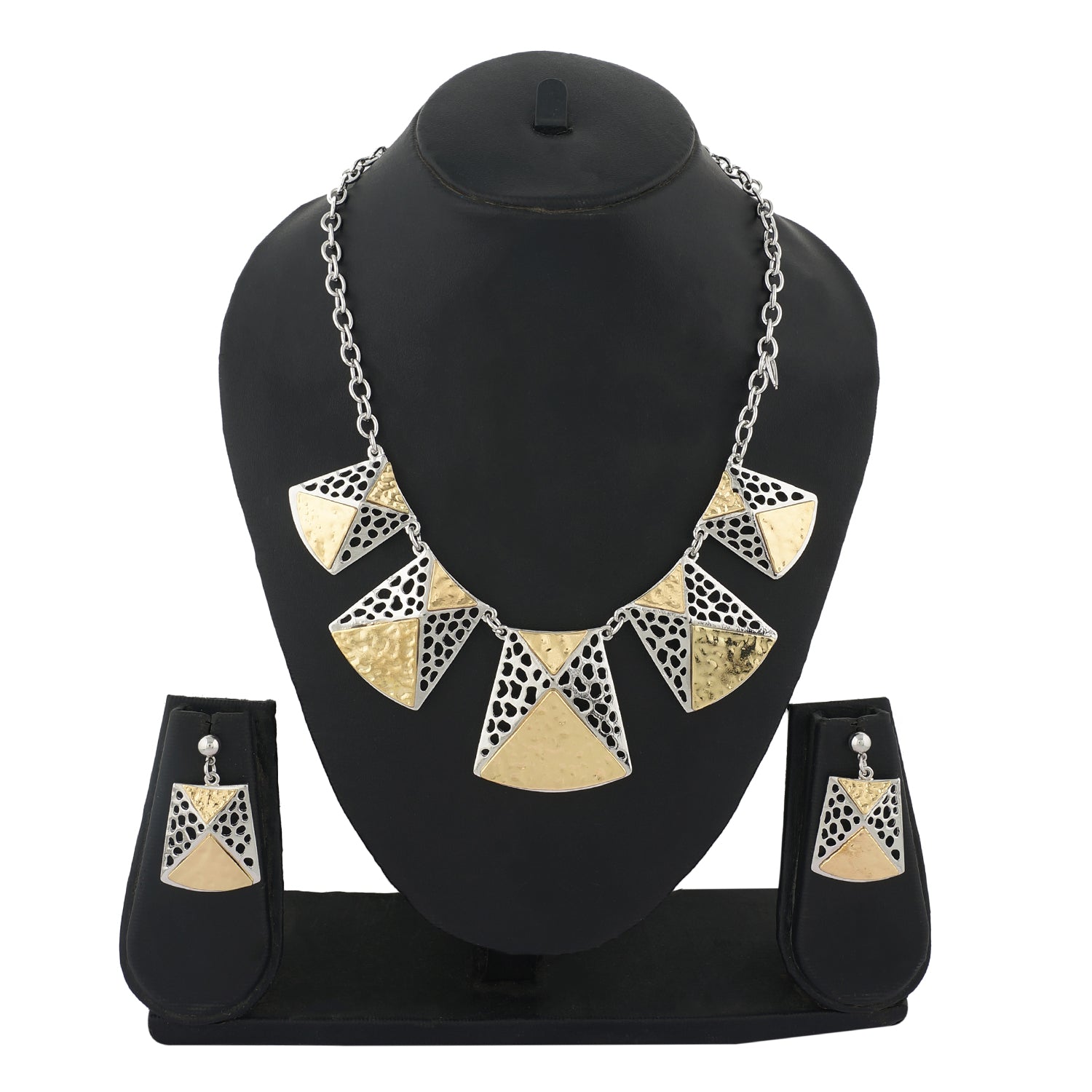 Gold Colour Geometrical Necklace and Earrings for Girls and Women