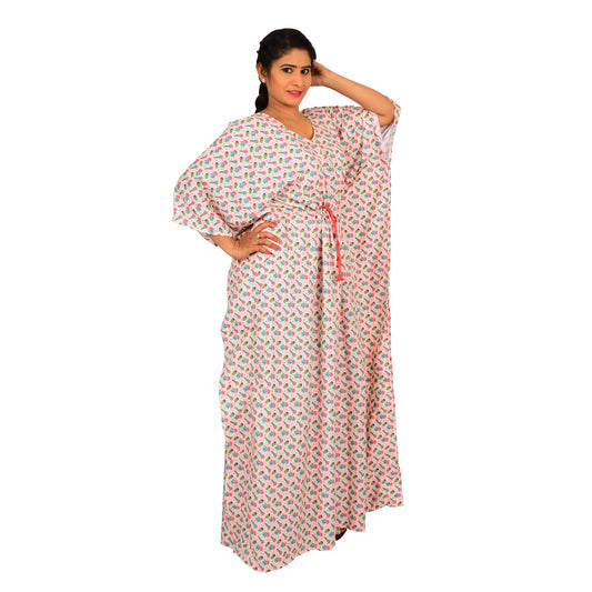 Digital Printed Cotton Blend Kaftan For Women - Pink