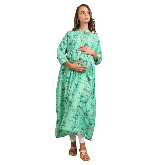 Printed Rayon Pregnancy Kurti For Women - Dark Green