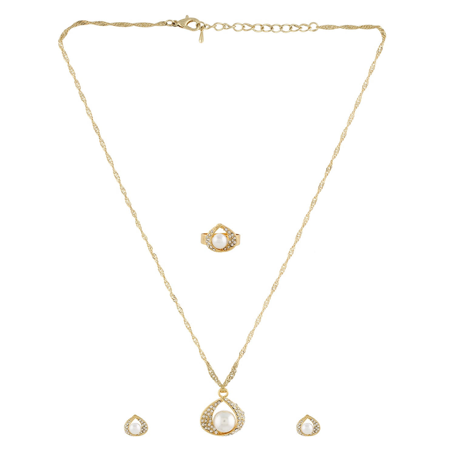 Gold Matinee  Pendant Set  With Hangings & Ring For Girls and Women