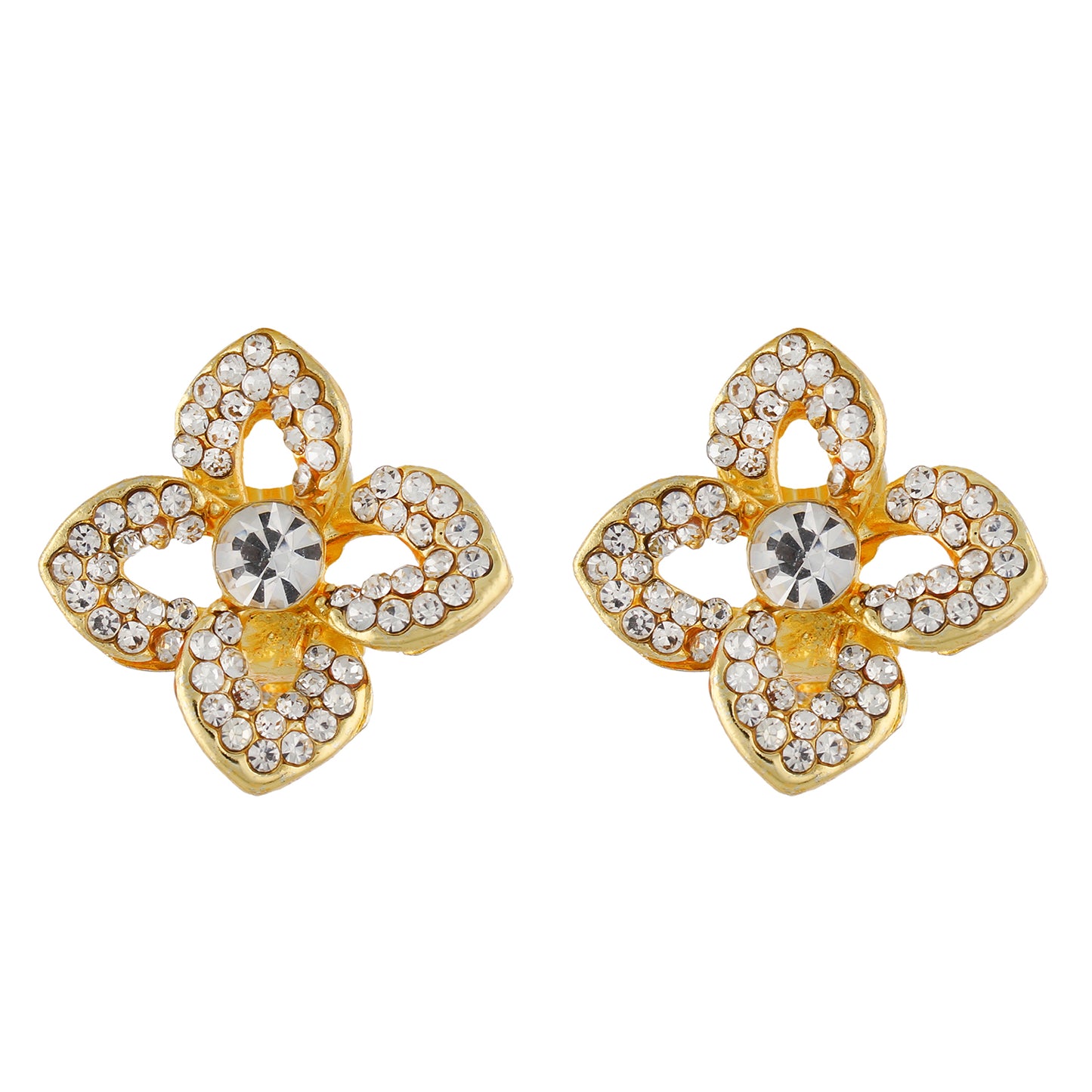 Stylish White and Gold Colour Floral Shape Alloy Clip On Earrings for Girls with on Pierced Ears