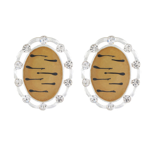 White and Black colour Oval Design  Stud Earrings for Girls and Women