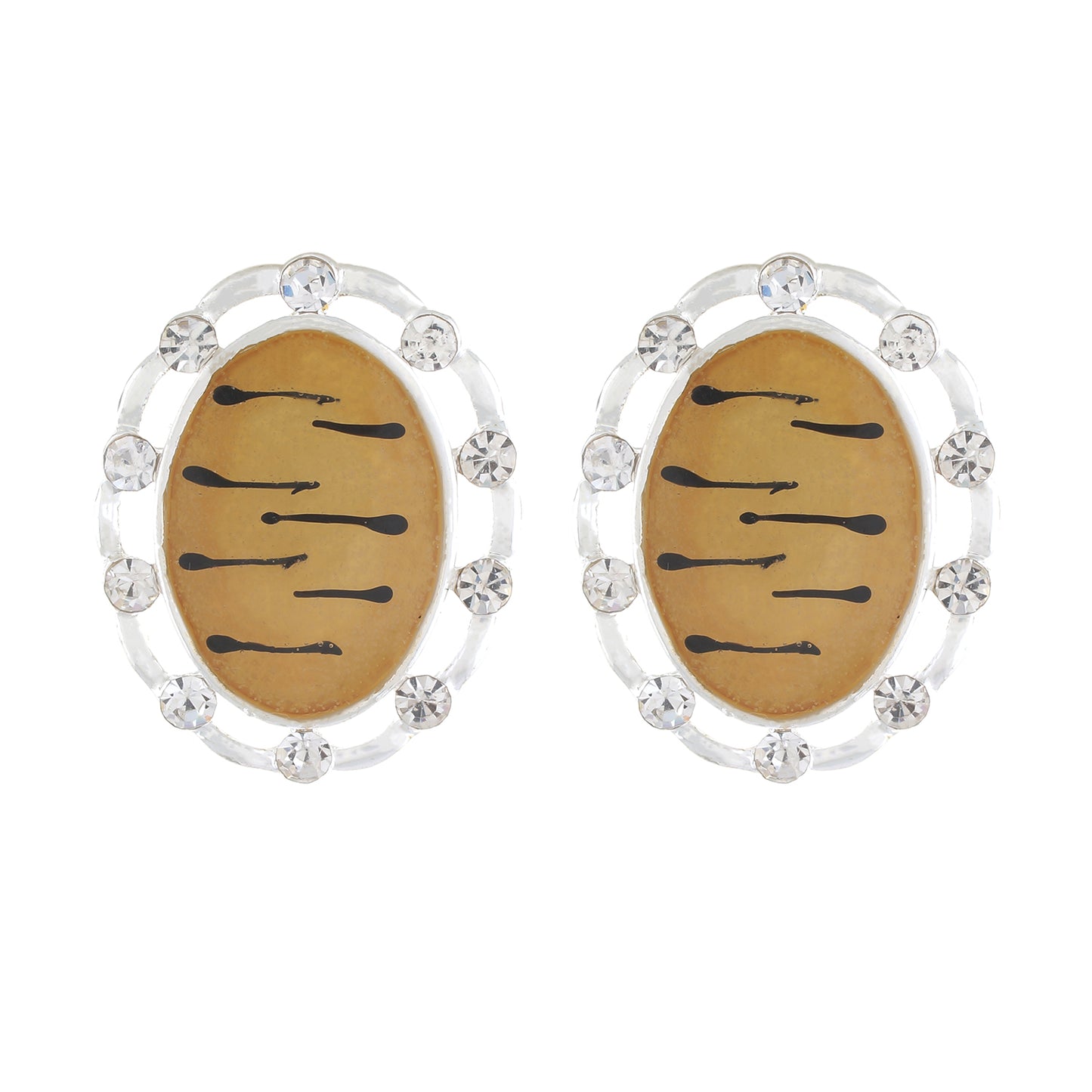 White and Black colour Oval Design  Stud Earrings for Girls and Women