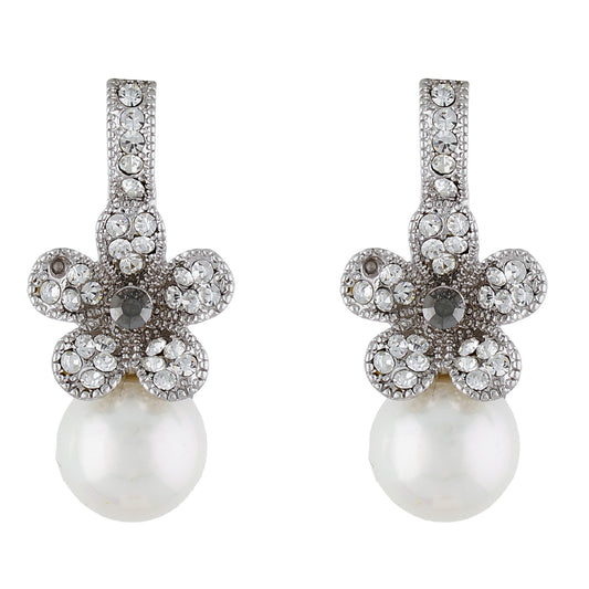 Trendy Silver Colour Floral Shape Earring Pearl Studded for Girls and Women