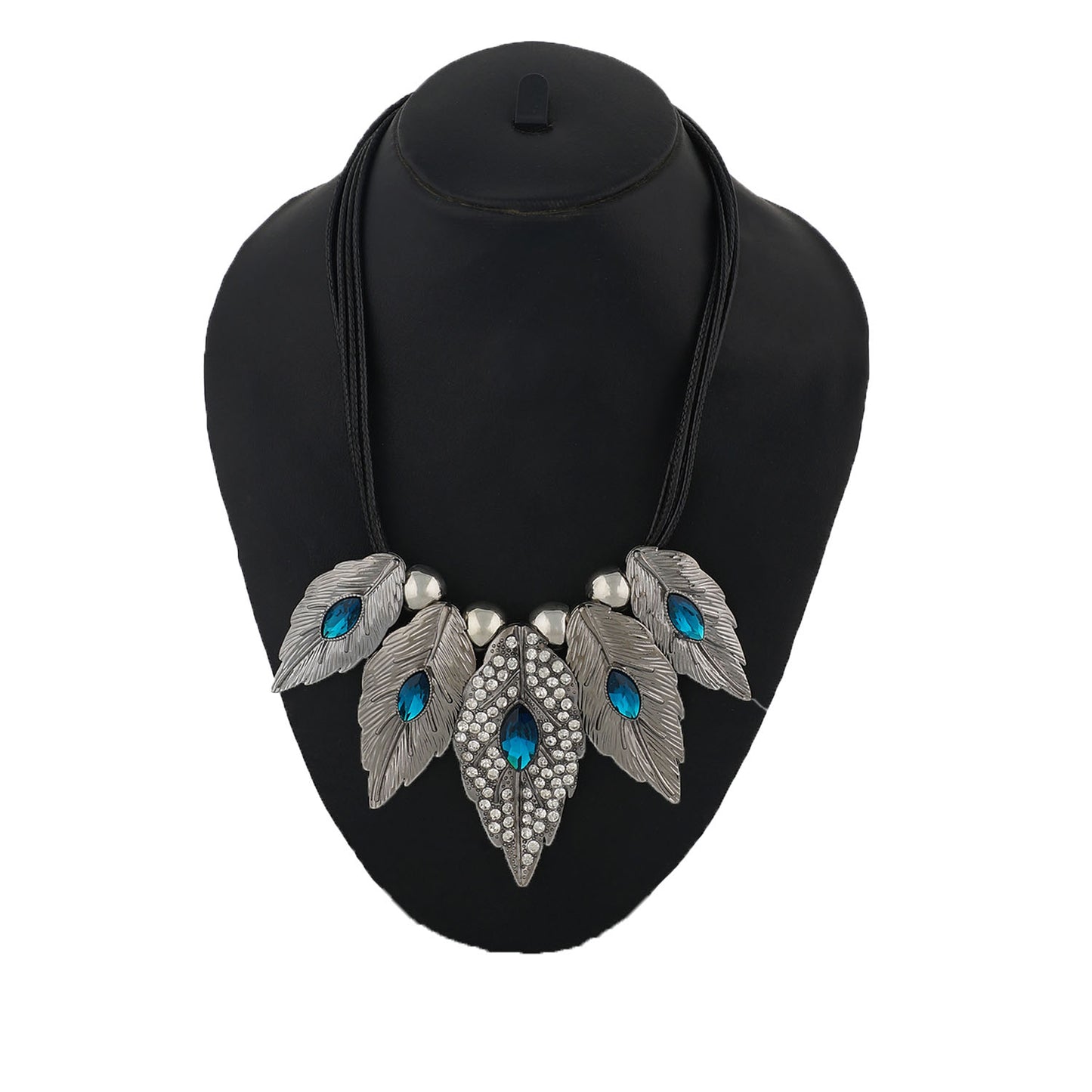  Silver and Blue Coloured Mayur stones studded Necklace For Girls and Women